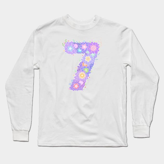 "7" Floral Letter Number Long Sleeve T-Shirt by birthflower